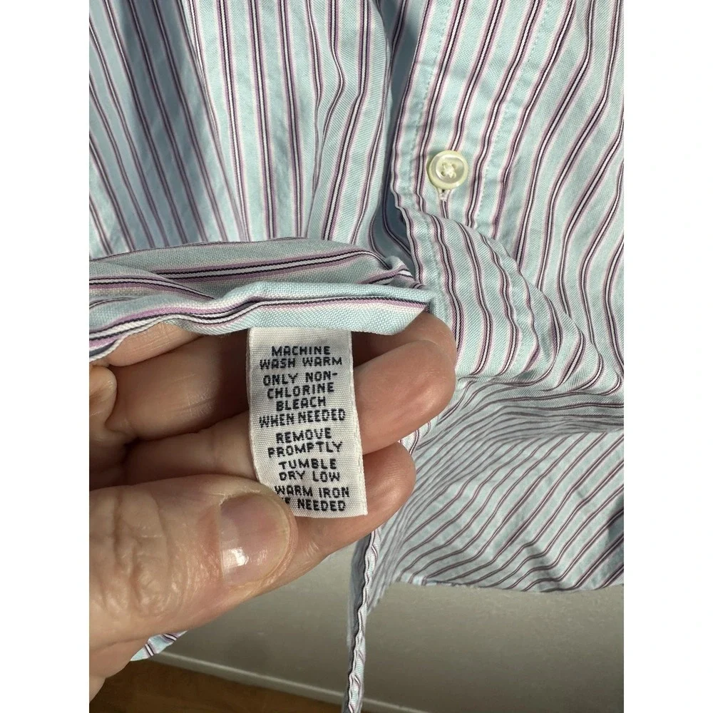 Polo Ralph Lauren Shirt Mens 16.5‎ Blue Stripe Regent Button Front Long Sleeve